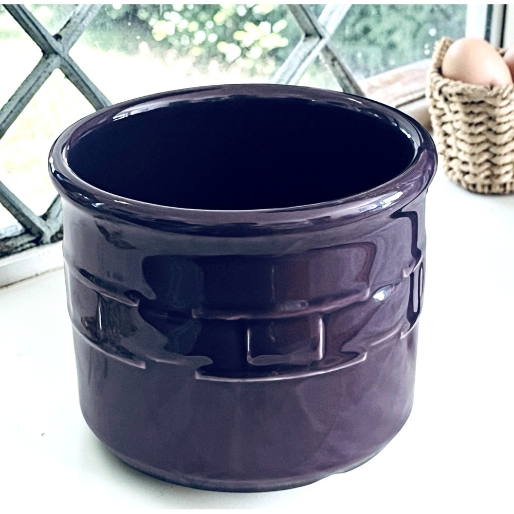 Longaberger Eggplant Woven Traditions Crock Purple 1 Pint Pottery Made in USA